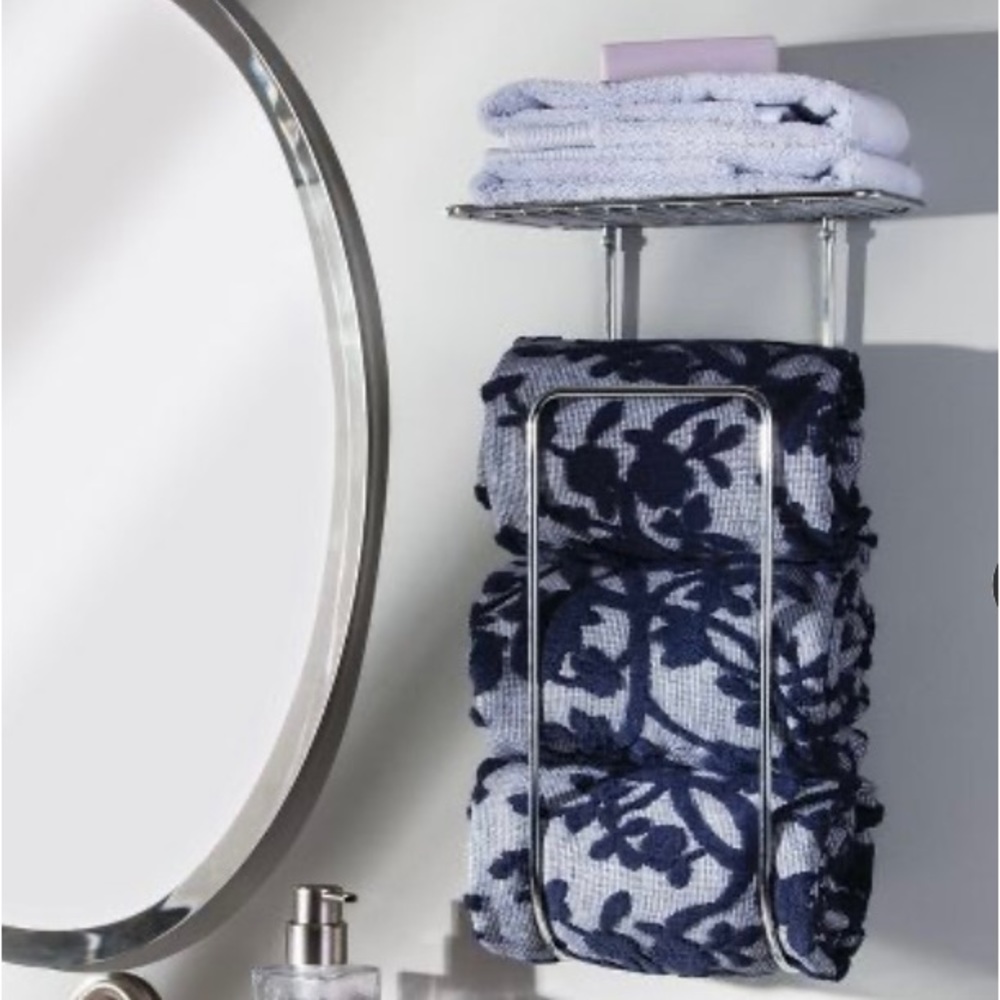 Large Silver Towel holder w/shelf
